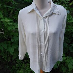 Alfred dunner 80s‎ Embellished Collar Blouse Top Button Down Long Sleeve Career